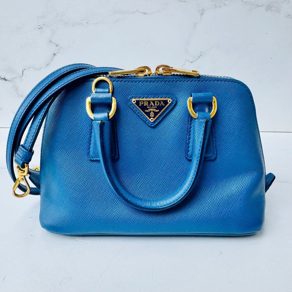 Prada Saffiano Lux Mini Promenade Tote Blue